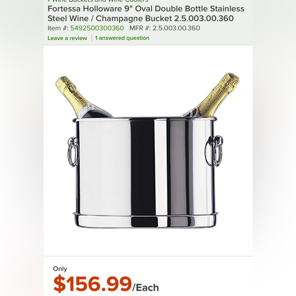 Fortessa Holloware 9" Oval Double Bottle Stainless Steel Wine / Champagne Bucket - Picture 2 of 2
